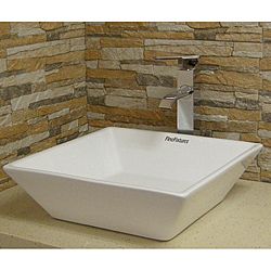 Square Vitreous china White Vessel Sink