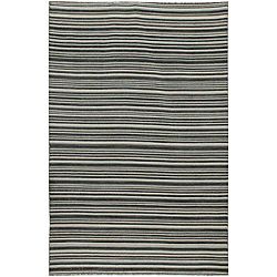 Flat Weave Black/grey Striped Wool Rug (9 X 12)