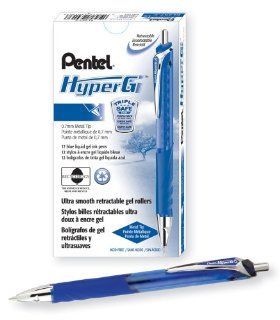 Pentel Hyper G Retractable Liquid Gel Pen, 0.7 Millimeter Medium Tip, Blue Ink, Box of 12 (KL257 C)  Gel Ink Rollerball Pens 