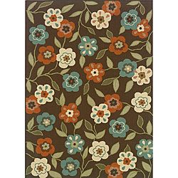 Brown/ivory Outdoor Floral Area Rug (67 X 96)