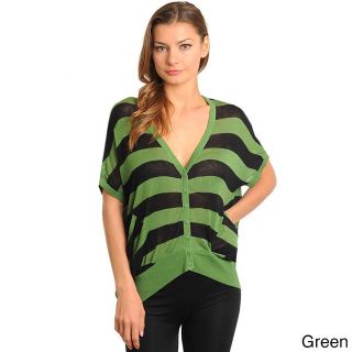StanZino Stanzino Womens Striped Button Down V neck Cardigan Top Green Size S (4  6)