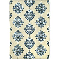 Hand hooked Miff Ivory/ Blue Wool Rug (6 X 9)