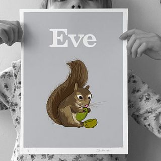 personalised ‘squirrel’ print by jenkini   childrens personalised art