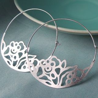 silver floral hoop earrings by martha jackson