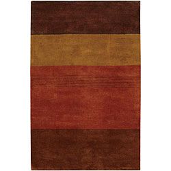 Hand tufted Mandara Brown Striped Wool Rug (79 X 106)
