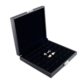 Caddy Bay Collection Black Leatherette Jewelry Case 36 Wide Ring Slots