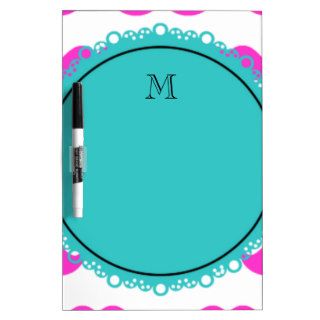 Hot Pink Mustache Pattern, Teal Black Monogram Dry Erase Boards