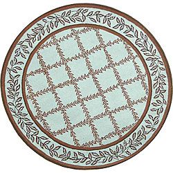 Hand hooked Trellis Turquoise Blue/ Brown Wool Rug (3 Round)