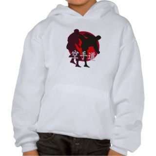 Silhouette of Karate fight, red circle background. Sweatshirts