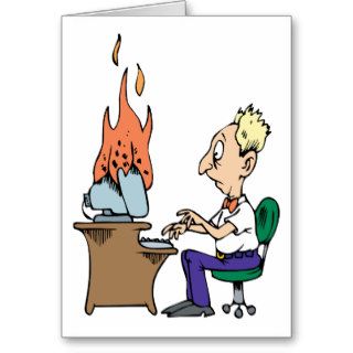 Funny Cartoon Male Computer Fire IT Greeting Card