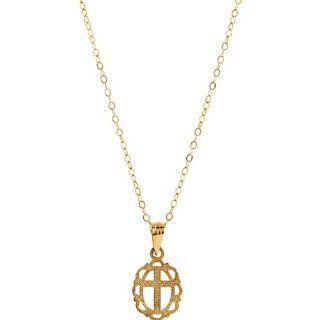 Kid's Disc with Cross Necklace in 14k Yellow Gold ( 15.00 Inch ) Banvari Jewelry