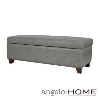 Angelohome Kent Vintage Dove Gray Renu Leather Wall Hugger Trunk Storage Ottoman