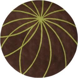 Hand tufted Contemporary Brown/green Zhores Wool Abstract Rug (4 Round)