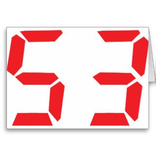53 fifty three red alarm clock digital number card