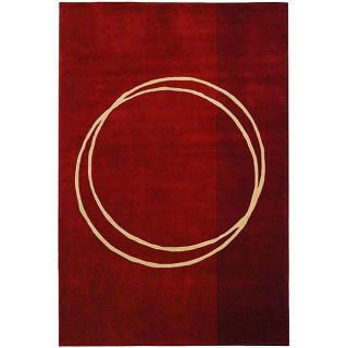 Handmade Rodeo Drive Circle Of Life Red/ Ivory N.Z. Wool Rug (96 X 136)