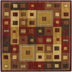 Hand tufted Contemporary Red/brown Geometric Square Mayflower Burgundy Wool Abstract Rug (4 Square)