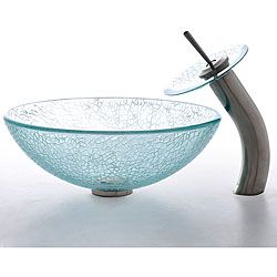 Kraus Mosaic Broken Glass Vessel Sink And Waterfall Faucet