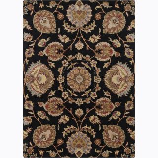 Mandara Hand tufted Floral Black Rectangular Wool Rug (7 X 10)