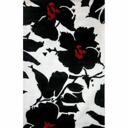 Nuloom Handmade Pino Black/ White Floral Fantasy Rug (6 X 9)