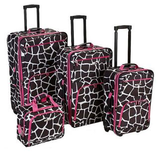 Rockland Deluxe Pink Giraffe 4 piece Expandable Luggage Set