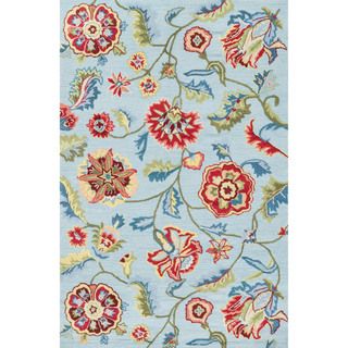 Hand hooked Peony Blue Floral Rug (76 X 96)