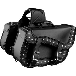 Raider Large Black Studded Leather Motorcycle Saddle Bags