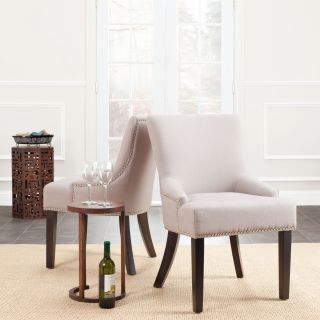 Safavieh Loire Set Of Two Beige Linen Nailhead Espresso Dining Chairs