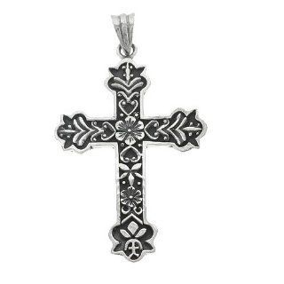 Celtic Cross Hearts Flowers Pendant Sterling Silver Jewelry