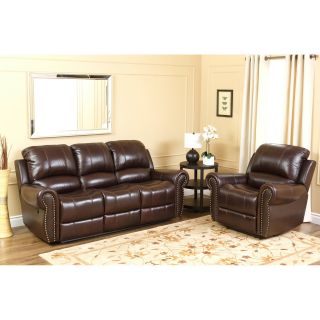 Abbyson Living Broadway Premium Top grain Leather Reclining Sofa And Armchair