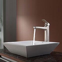 Kraus Bathroom Combo Set White Square Ceramic Sink/single Faucet