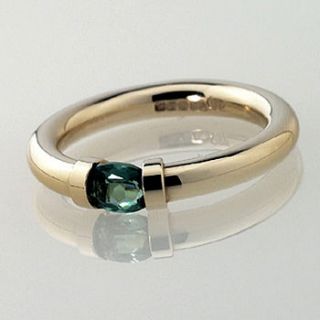 tension set gold ring with green tourmaline by anthony blakeney