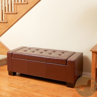 Christopher Knight Home Guernsey Henna Brown Bonded Leather Storage Ottoman Bench