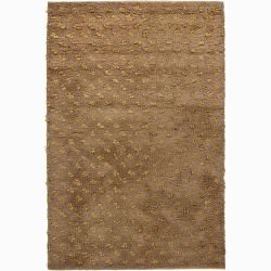 Brown And Gold Hand woven Mandara New Zealand Wool Rug (2 X 3)