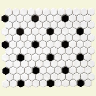 Somertile 10.25x11.75 in Victorian Hex 1 in White/black Dot Porcelain Mosaic Tile (pack Of 10)