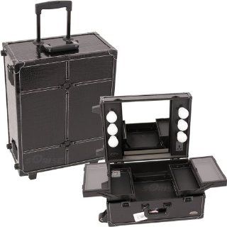 Sunrise ALL Crocodile Textured Printing Professional Rolling Makeup Studio Case with Lights and Mirror Black Electronics