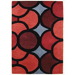 Hand tufted Metro Circles Red Wool Rug (5 X 8)