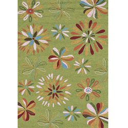 Hand  hooked Coventry Green Floral Indoor/ Outdoor Rug (5 X 76)