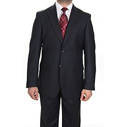 Ferrecci Ferrecci Mens Navy Checkered Two button Suit Navy Size 42R