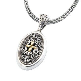 925 Silver Oval Celtic Design Cross Pendant with 18k Gold Accents Firenze Collection Jewelry