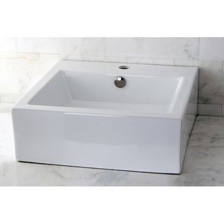 Vitreous China White Square Vessel Bathroom Sink