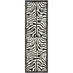 Handmade New Zealand Wool Zebra Black And Ivory Rug (26 X 8)