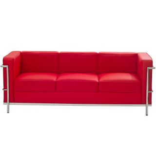 Le Corbusier Style Lc2 Genuine Red Leather Sofa
