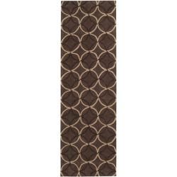 Hand tufted Contemporary Brown Retro Chic Brown Geometric Abstract Rug (26 X 8)