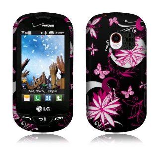 LG Extravert VN271 Pink Black Butterflies Rubberized Cover Cell Phones & Accessories