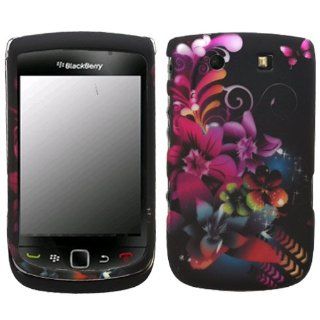 Black Purple Orange Green Blue Floral Flower Butterfly Design 2 Piece Snap On Hard Case for Blackberry Torch (AT&T) 9800 Cell Phones & Accessories