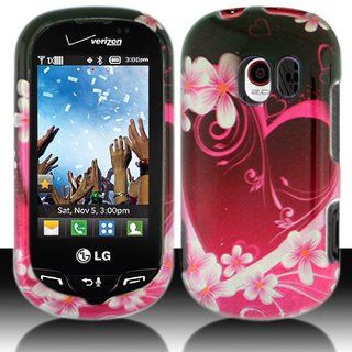 Hot Pink Heart Flower Hard Cover Case for LG Extravert VN271 UN271 AN271 Cell Phones & Accessories