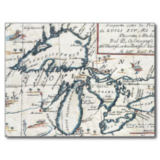 Vintage Map of The Great Lakes (1696) Post Cards