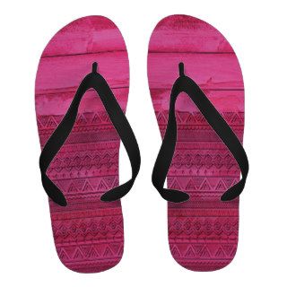 Andes Hot Pink Abstract Aztec Tribal Carved Wood Sandals