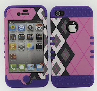 3 IN 1 HYBRID SILICONE COVER FOR APPLE IPHONE 4 4S HARD CASE SOFT LIGHT PURPLE RUBBER SKIN PLAID LP TE284 KOOL KASE ROCKER CELL PHONE ACCESSORY EXCLUSIVE BY MANDMWIRELESS Cell Phones & Accessories