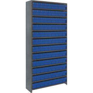 Quantum Storage Closed Shelving System With Super Tuff Drawers — 12in. x 36in. x 75in. Rack Size, Blue Bins, Model# CL1275-501 B  Single Side Bin Units